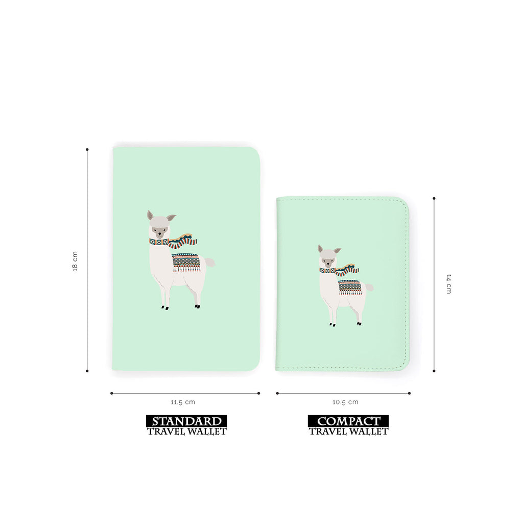 comparison of two sizes of personalized RFID blocking passport travel wallet with Liama And Cactus design